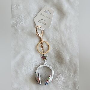 White and Multicolor Headphone Keychain Bag Charm